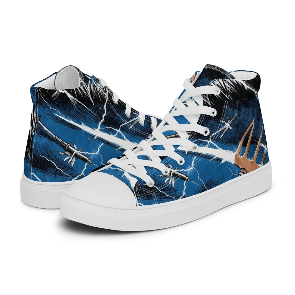 Neptune’s Static on Men's High Top Canvas Shoes — Left