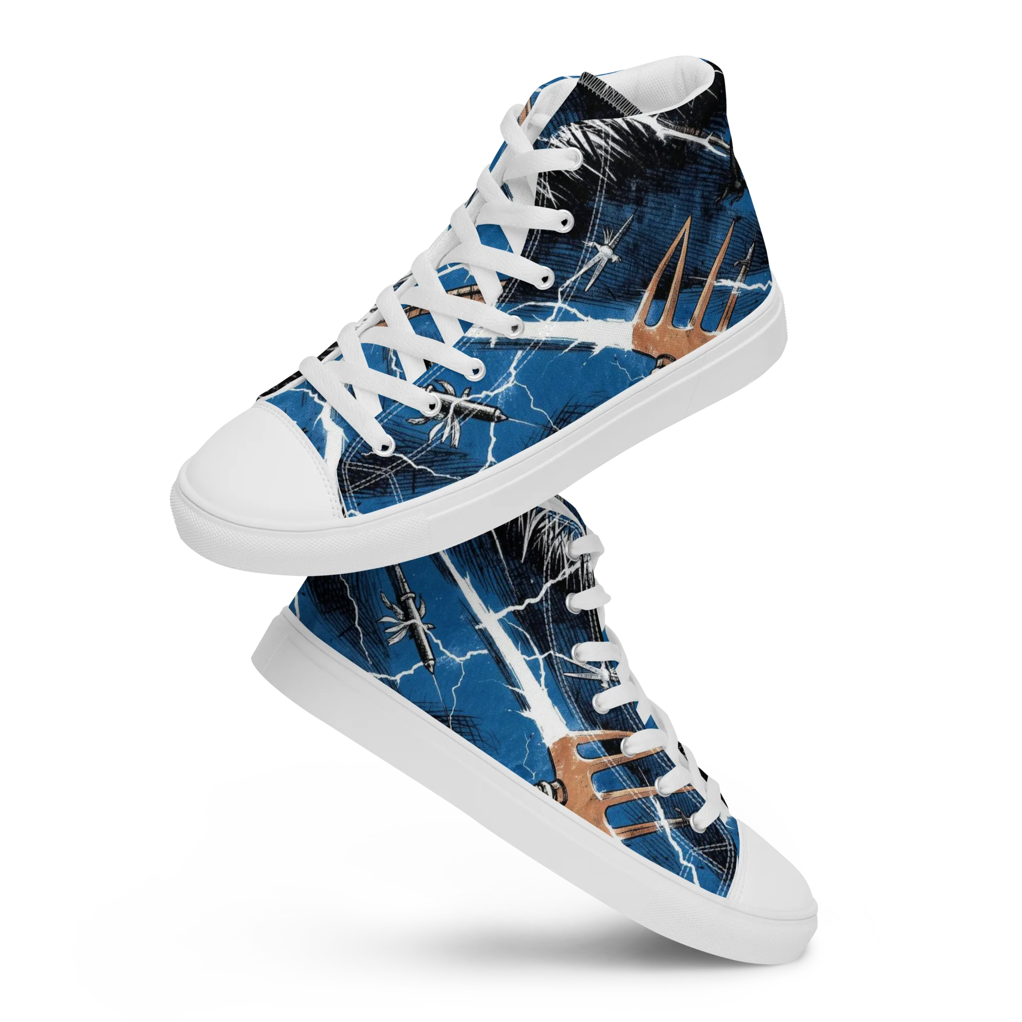 Neptune’s Static on Men's High Top Canvas Shoes — Front