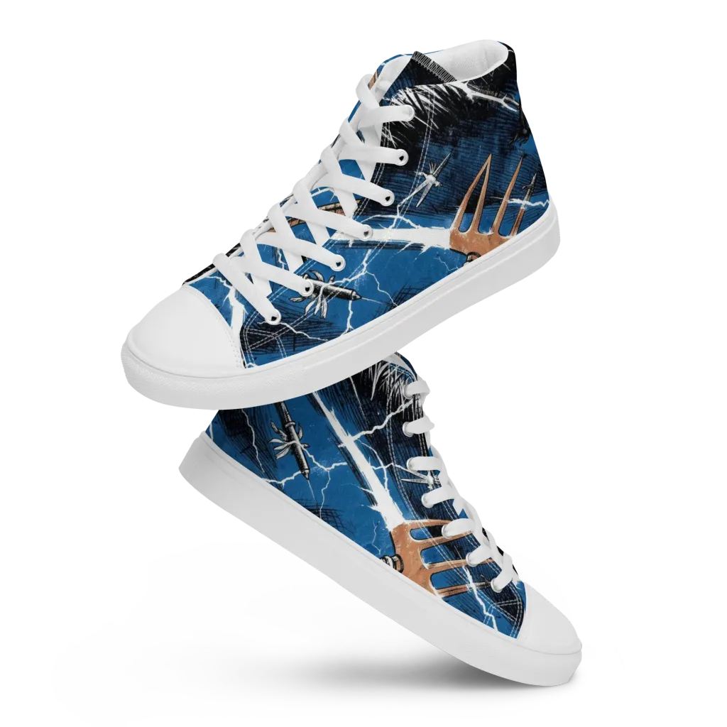 Neptune’s Static on Men's High Top Canvas Shoes — Front