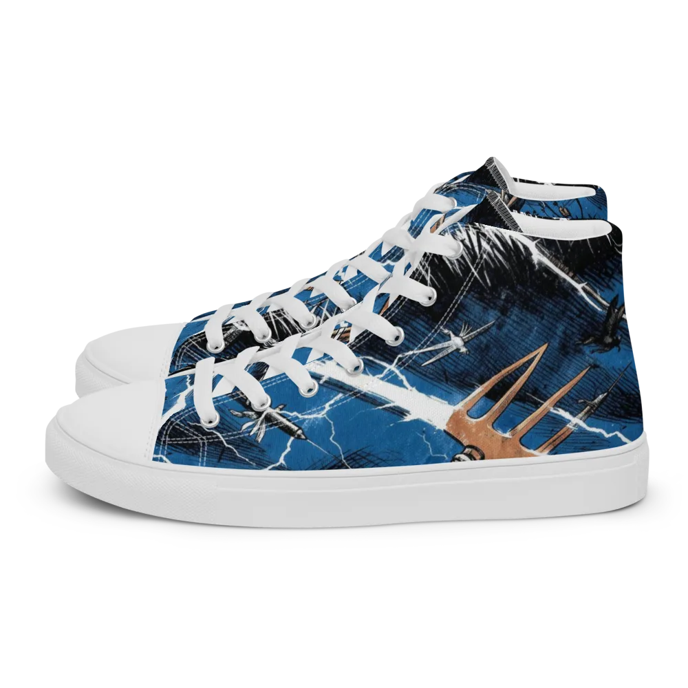 Neptune’s Static on Women's High Top Canvas Shoes — Left