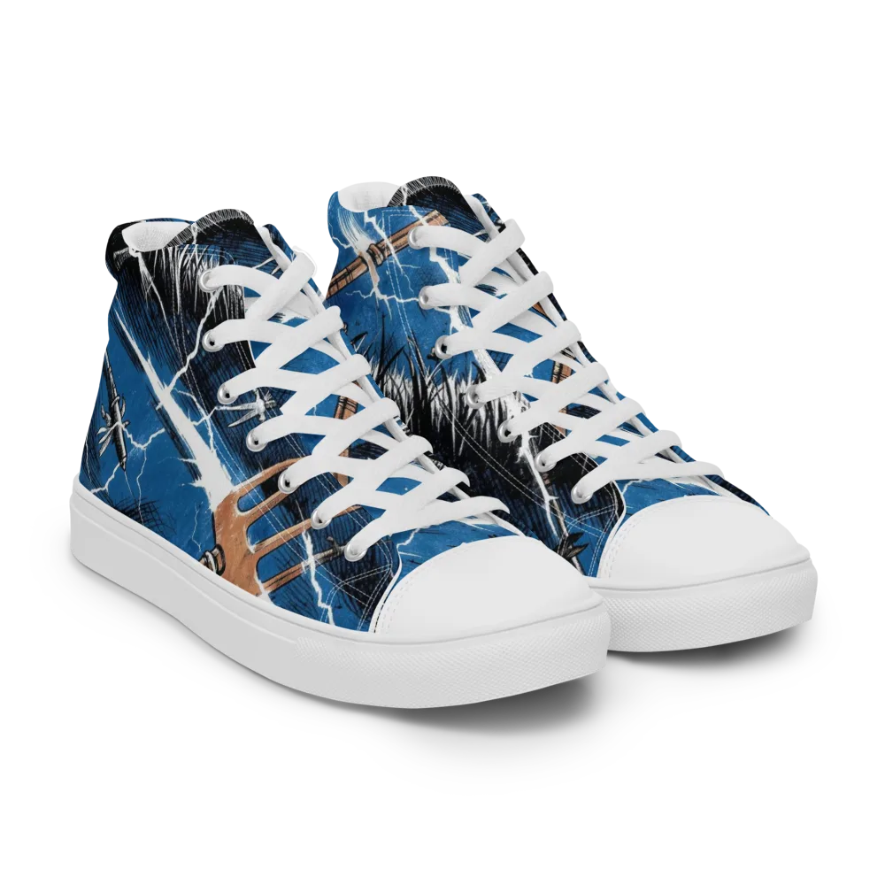 Neptune’s Static on Women's High Top Canvas Shoes — Right Front