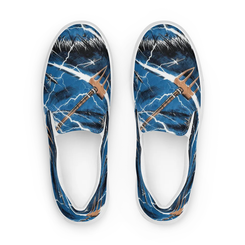 Neptune’s Static on Men's Slip-On Canvas Shoes — Front