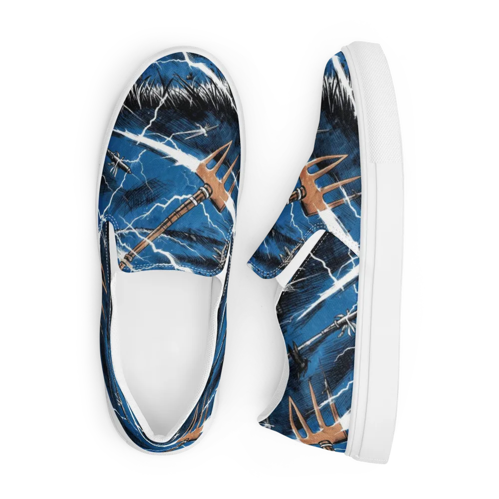 Neptune’s Static on Men's Slip-On Canvas Shoes — Front