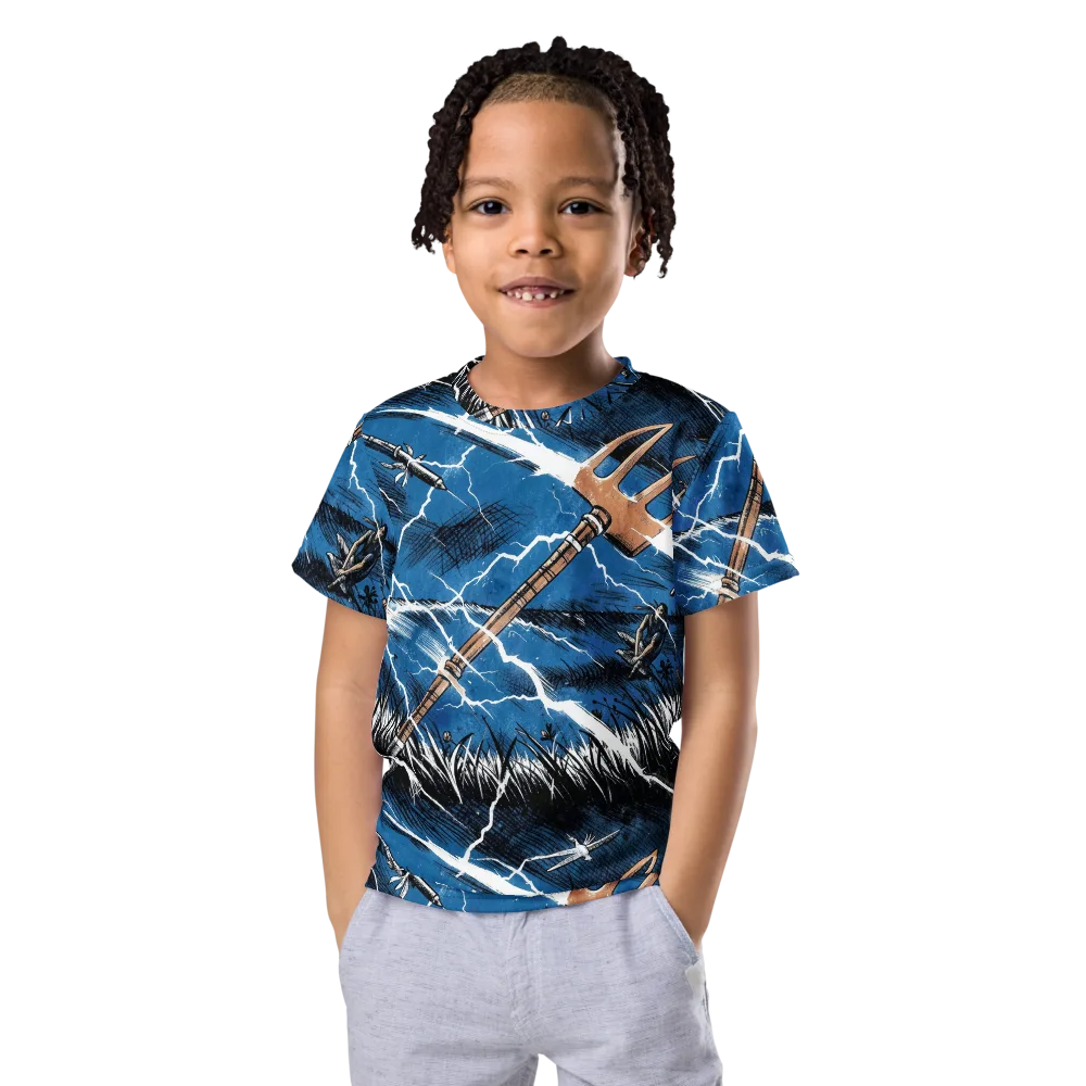 Neptune’s Static on Kids Crew Neck T-Shirt — Front