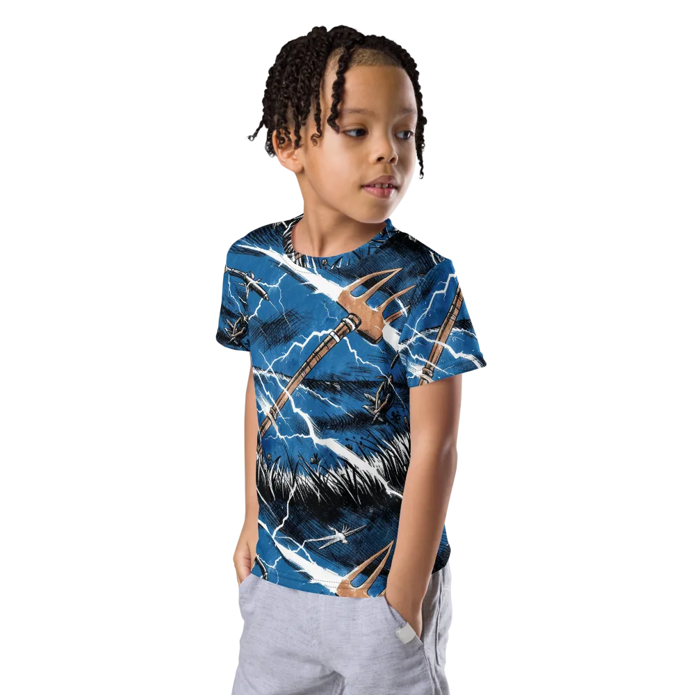 Neptune’s Static on Kids Crew Neck T-Shirt — Left Front