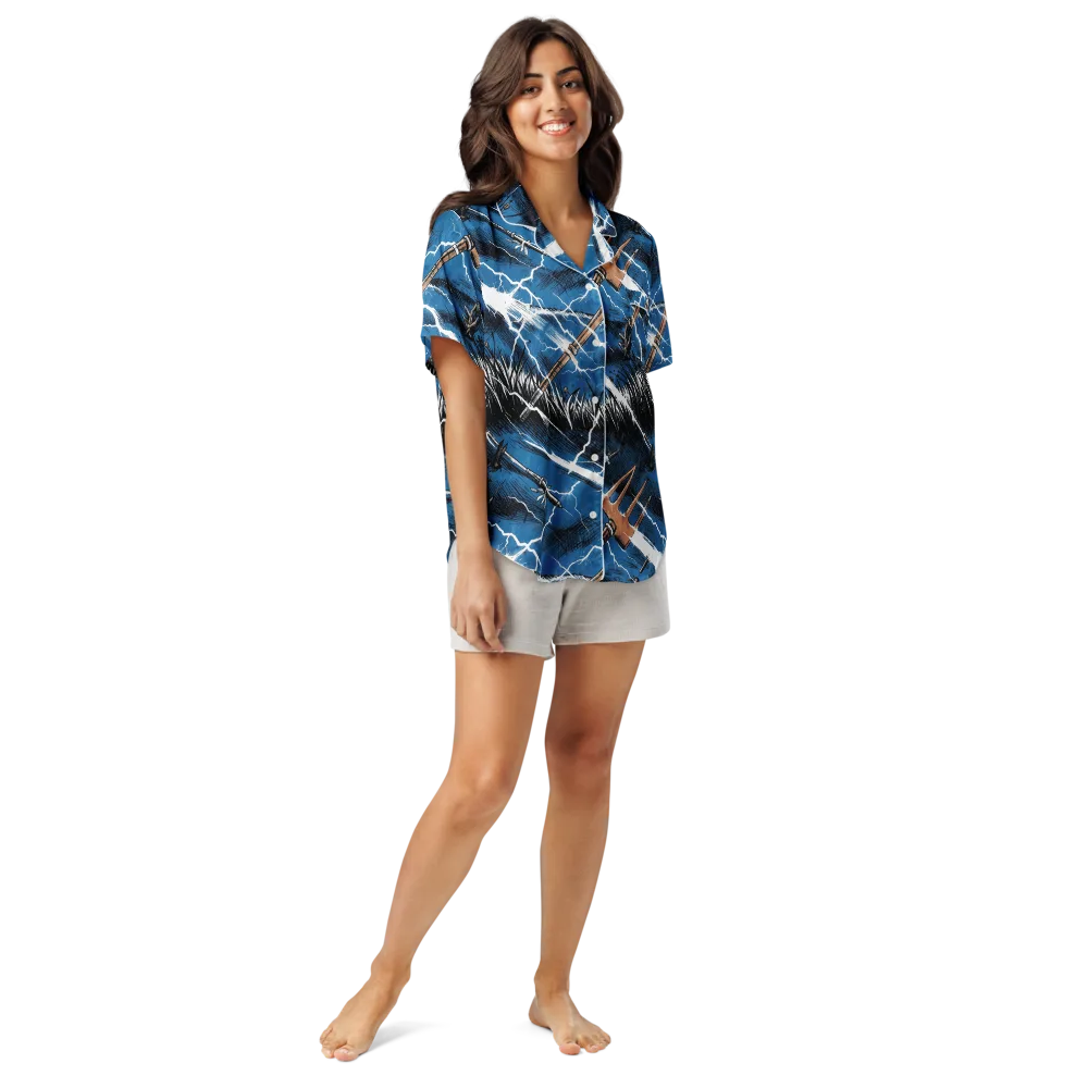 Neptune’s Static on Women's Short Sleeve Pajama Top — Front