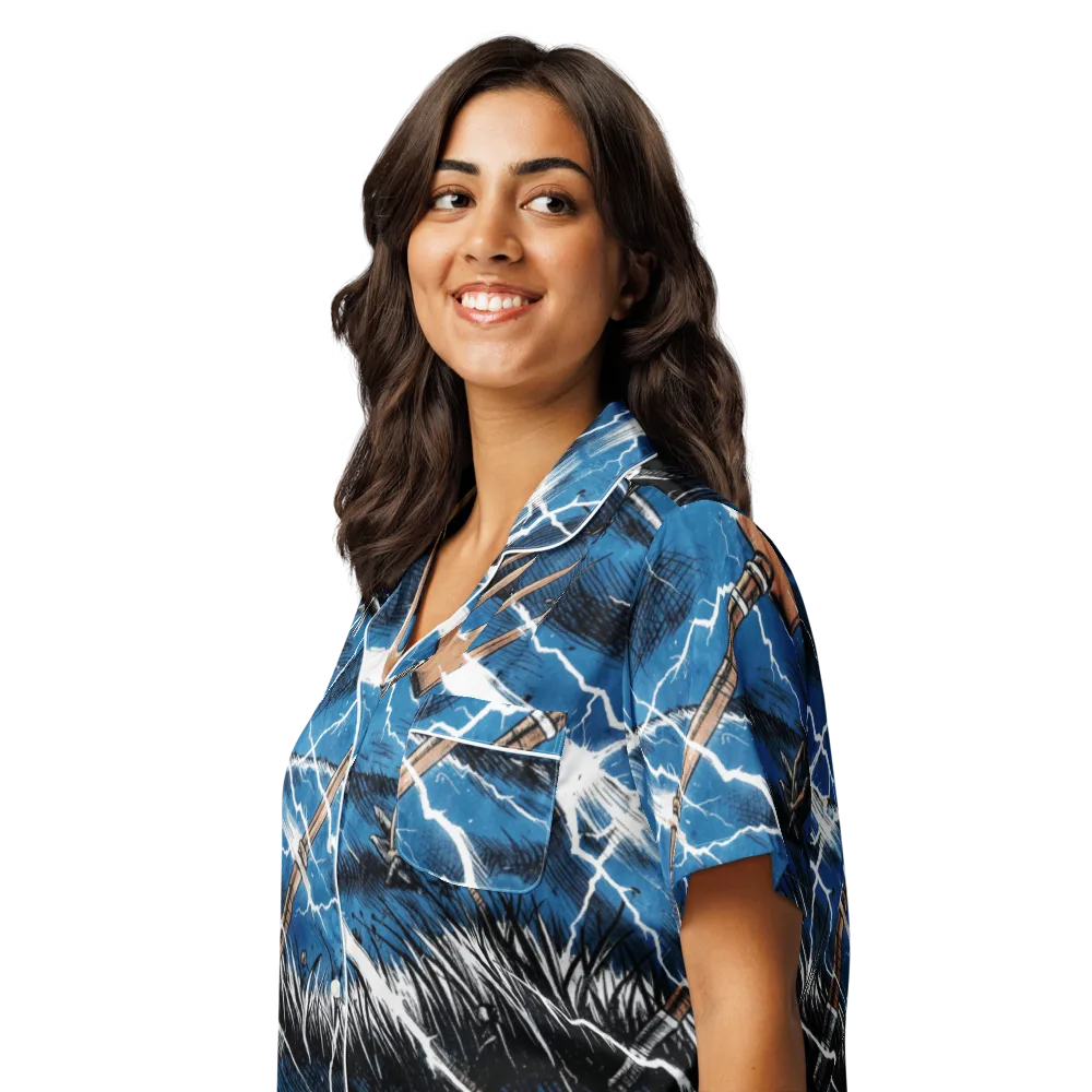 Neptune’s Static on Women's Short Sleeve Pajama Top — Left Front