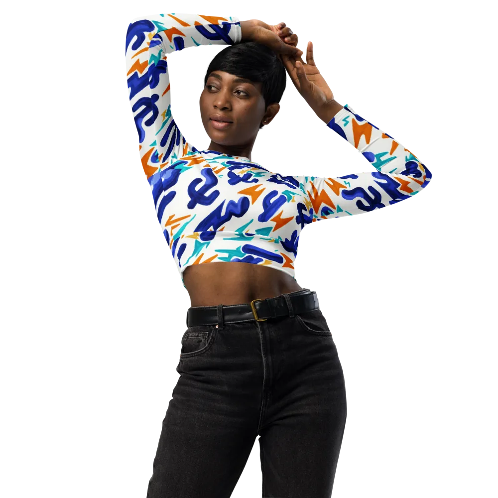 Bluebolt on Long Sleeve Crop Top — Front