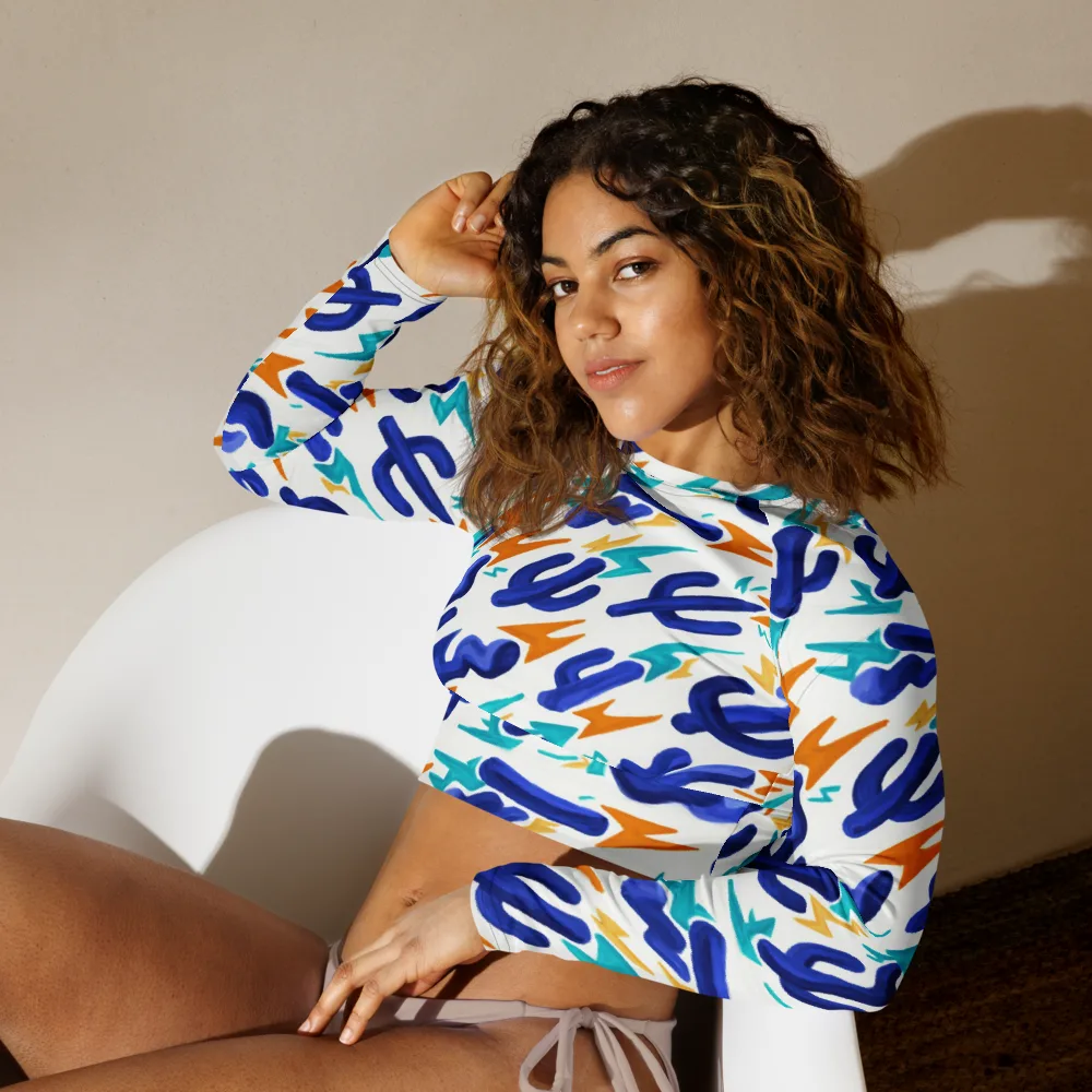 Bluebolt on Long Sleeve Crop Top — Left Front
