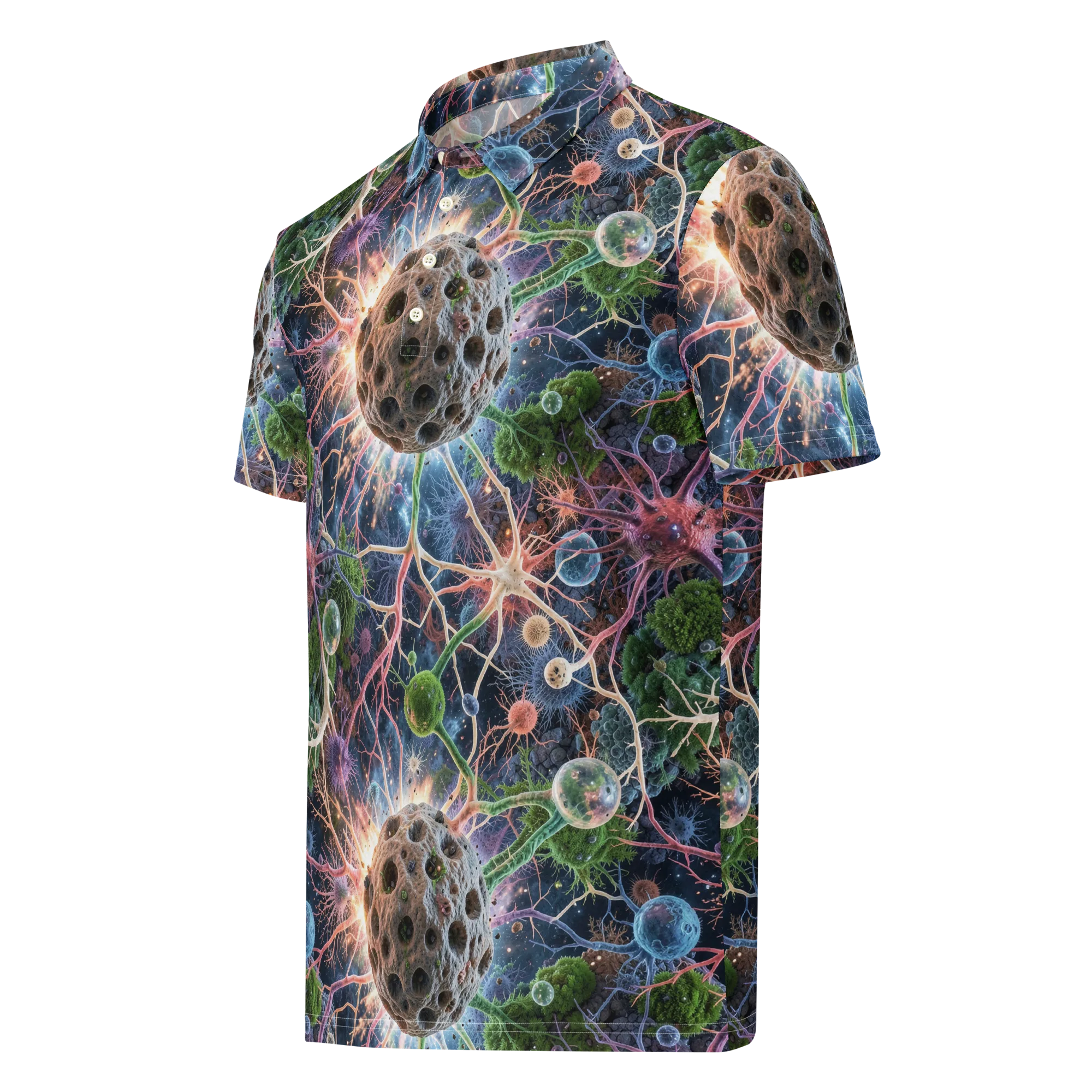 Cellular Cosmos on Men's Slim Fit Polo Shirt — Left Front