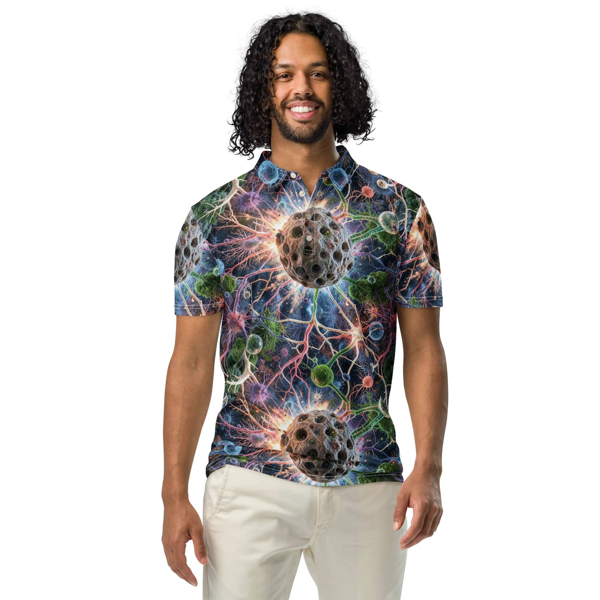 Cellular Cosmos on Men's Slim Fit Polo Shirt — Front