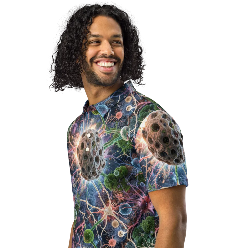 Cellular Cosmos on Men's Slim Fit Polo Shirt — Left Front