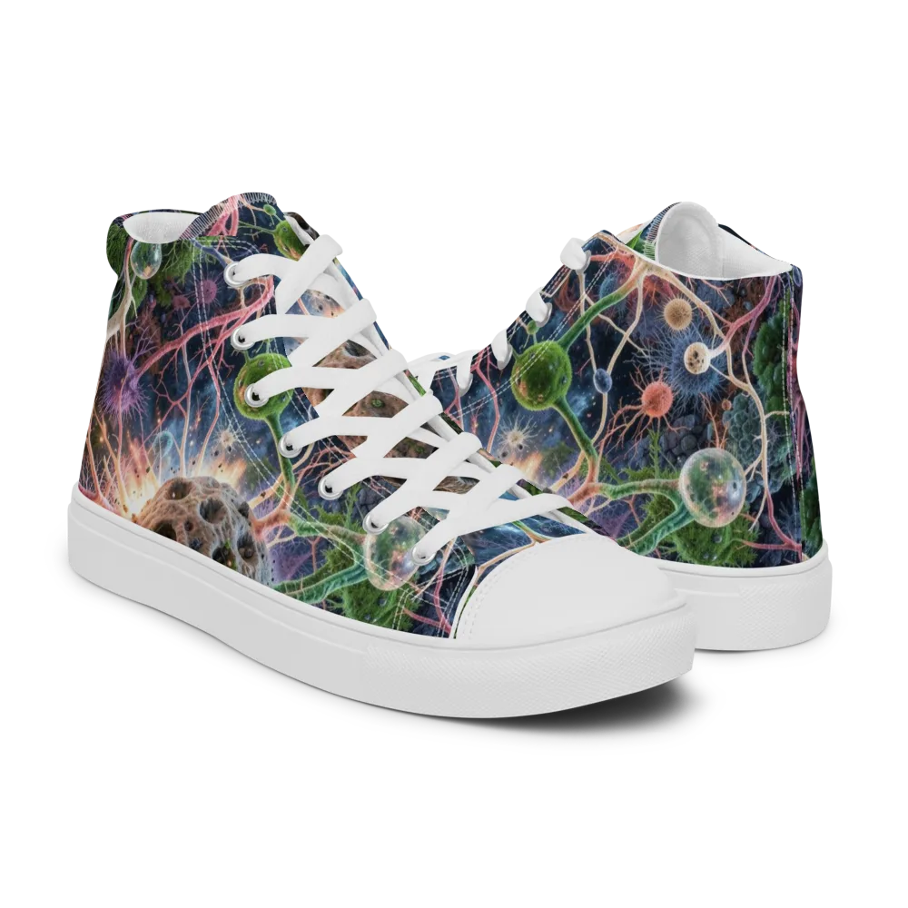Cellular Cosmos on Men's High Top Canvas Shoes — Right