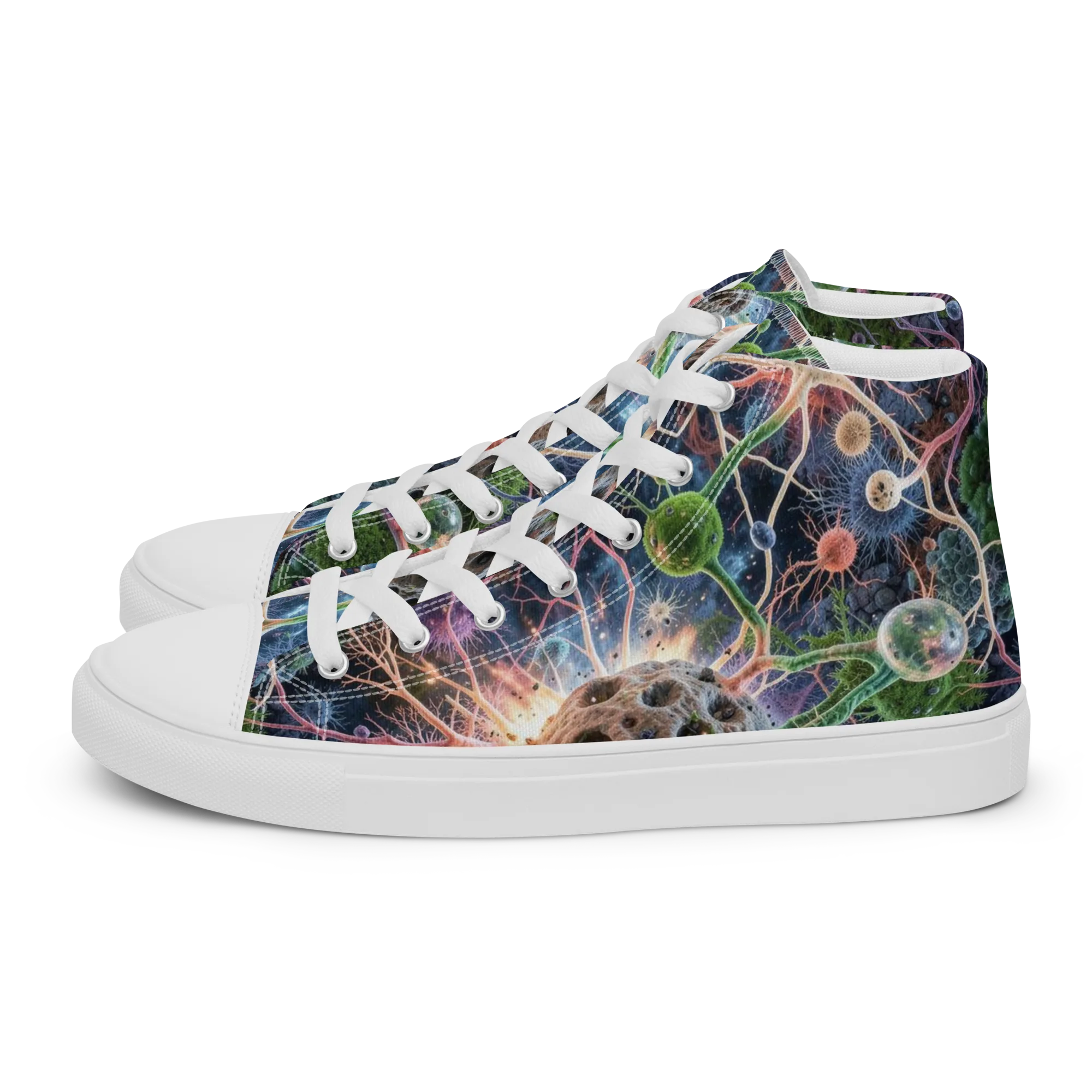 Cellular Cosmos on Women's High Top Canvas Shoes — Left