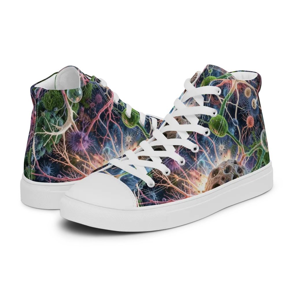 Cellular Cosmos on Women's High Top Canvas Shoes — Left