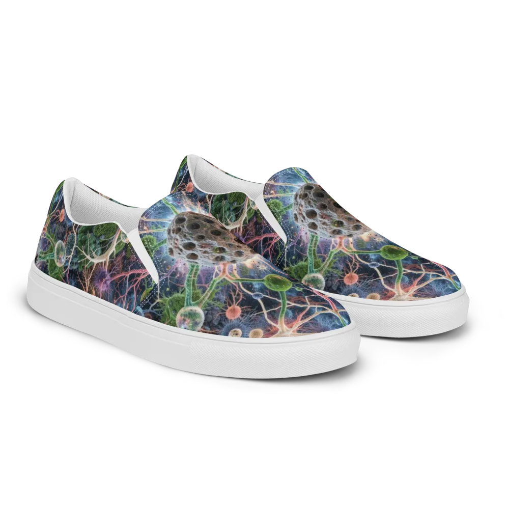 Cellular Cosmos on Men's Slip-On Canvas Shoes — Right Front