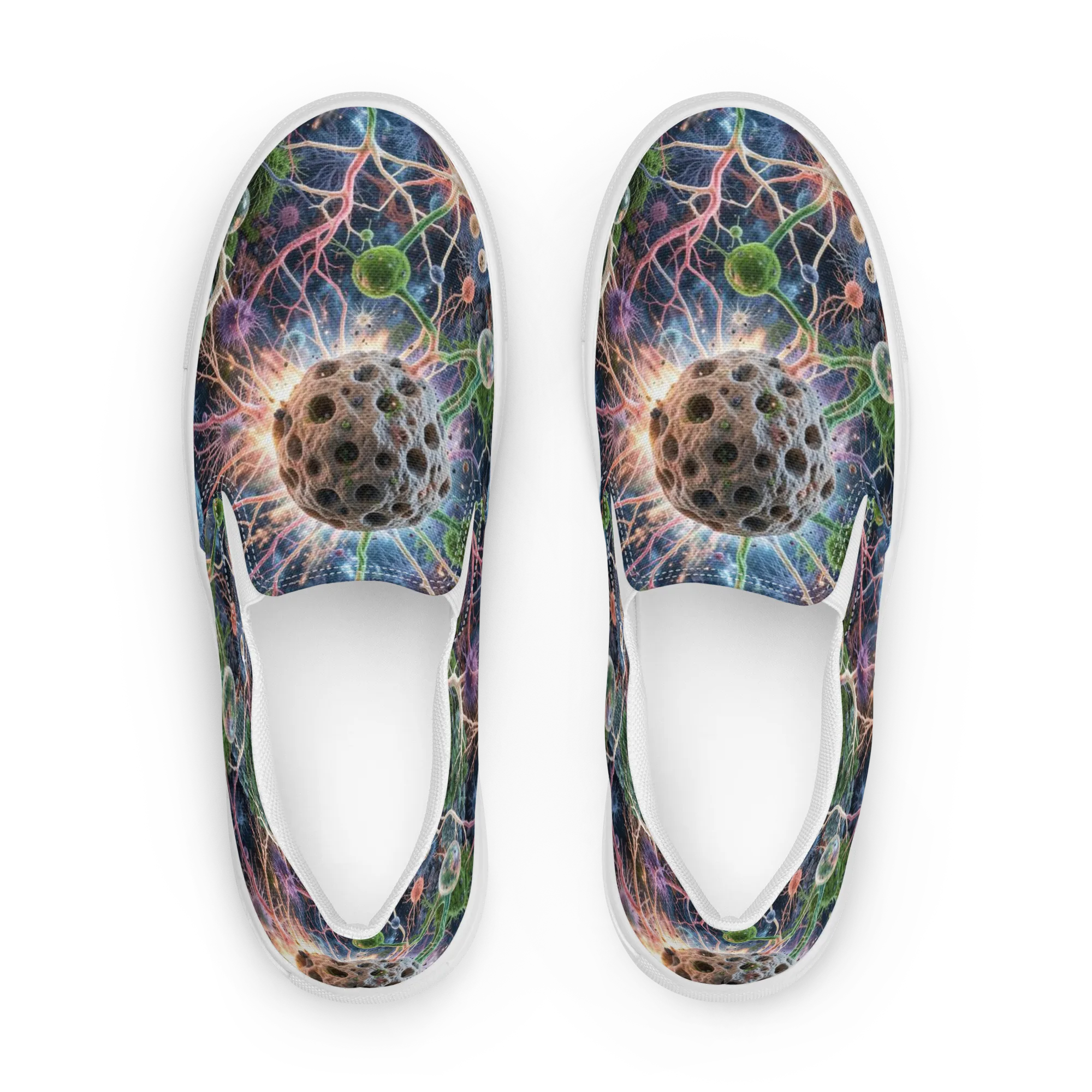 Cellular Cosmos on Women's Slip-On Canvas Shoes — Front