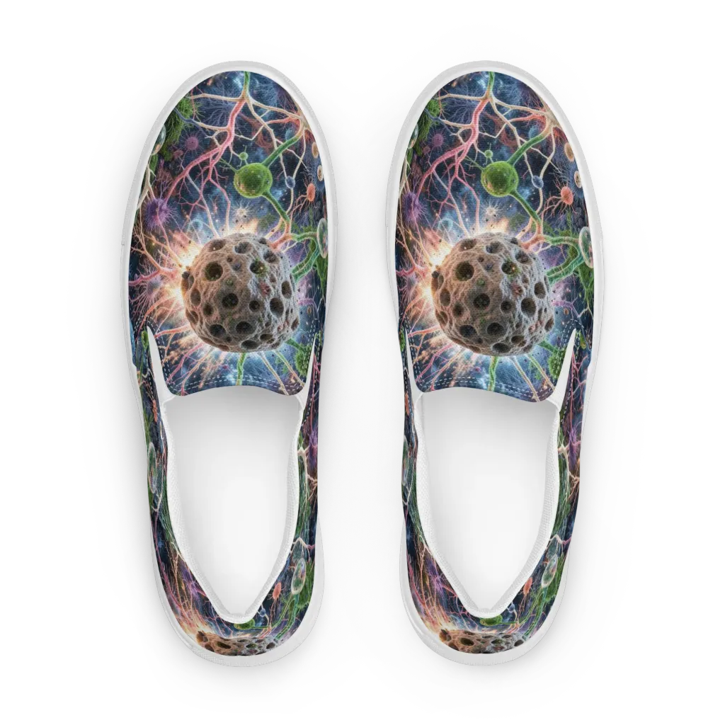 Cellular Cosmos on Women's Slip-On Canvas Shoes — Front