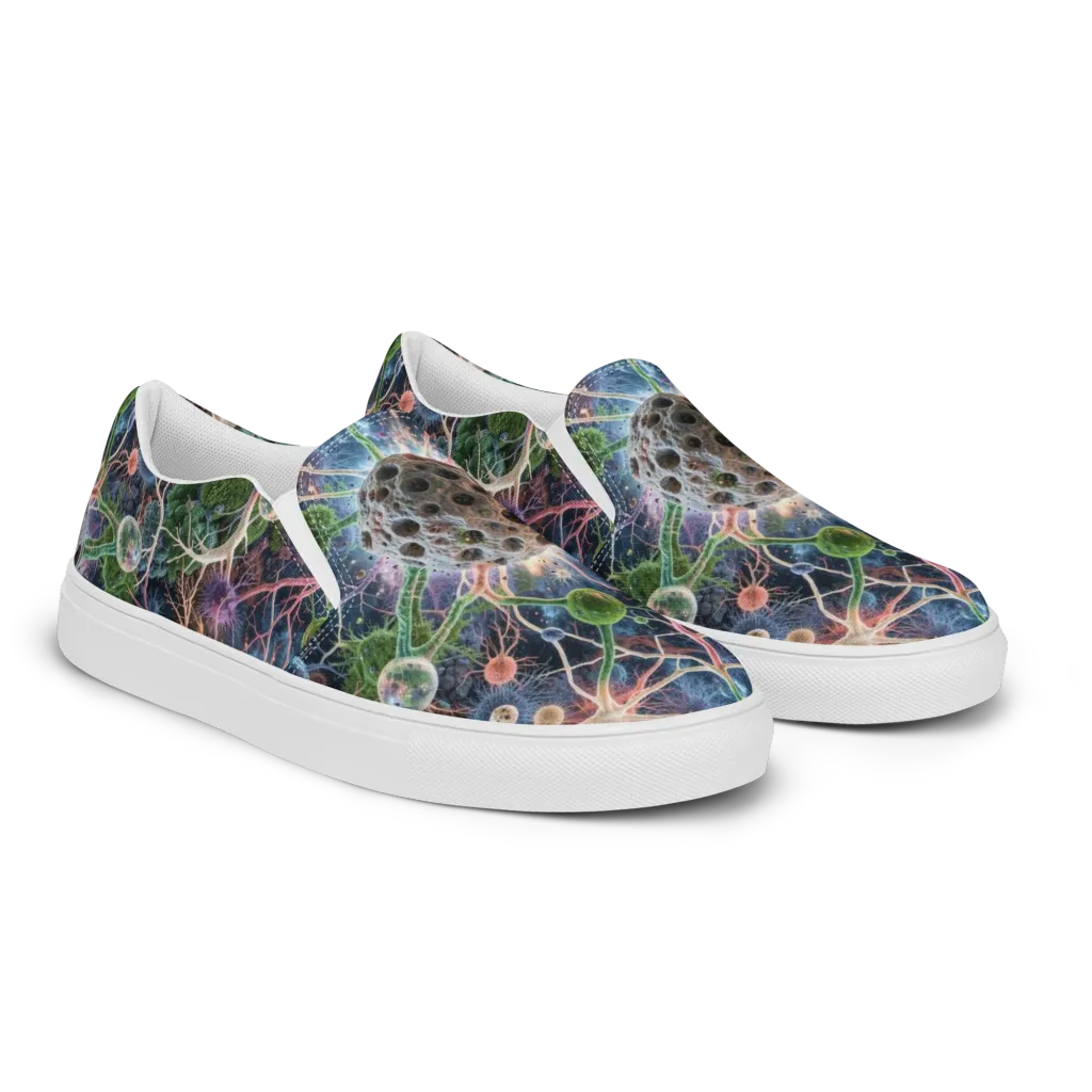 Cellular Cosmos on Women's Slip-On Canvas Shoes — Right Front
