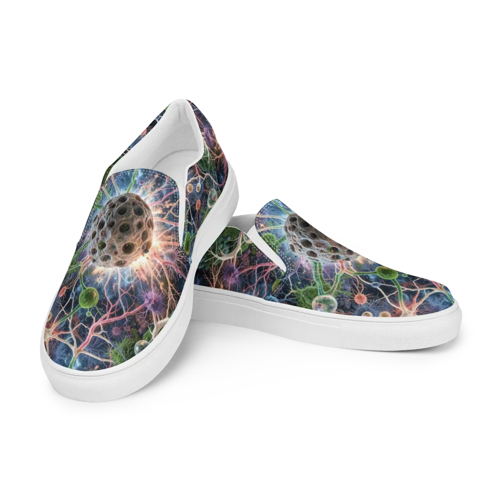 Cellular Cosmos on Women's Slip-On Canvas Shoes — Left Front