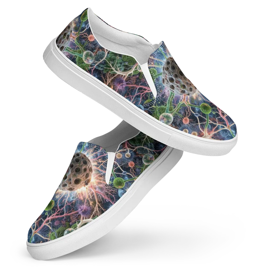 Cellular Cosmos on Women's Slip-On Canvas Shoes — Front