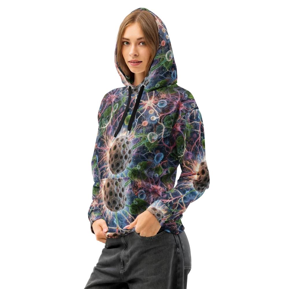 Cellular Cosmos on Cotton Hoodie — Left Front