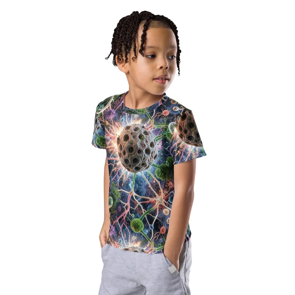 Cellular Cosmos on Kids Crew Neck T-Shirt — Left Front