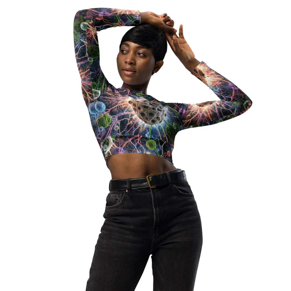 Cellular Cosmos on Long Sleeve Crop Top — Front