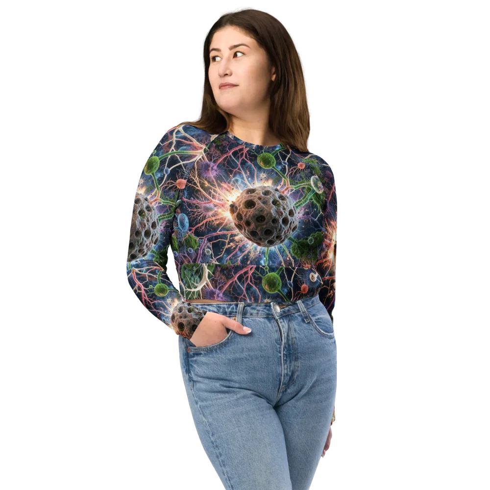 Cellular Cosmos on Long Sleeve Crop Top — Front