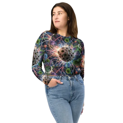 Cellular Cosmos on a Long Sleeve Crop Top