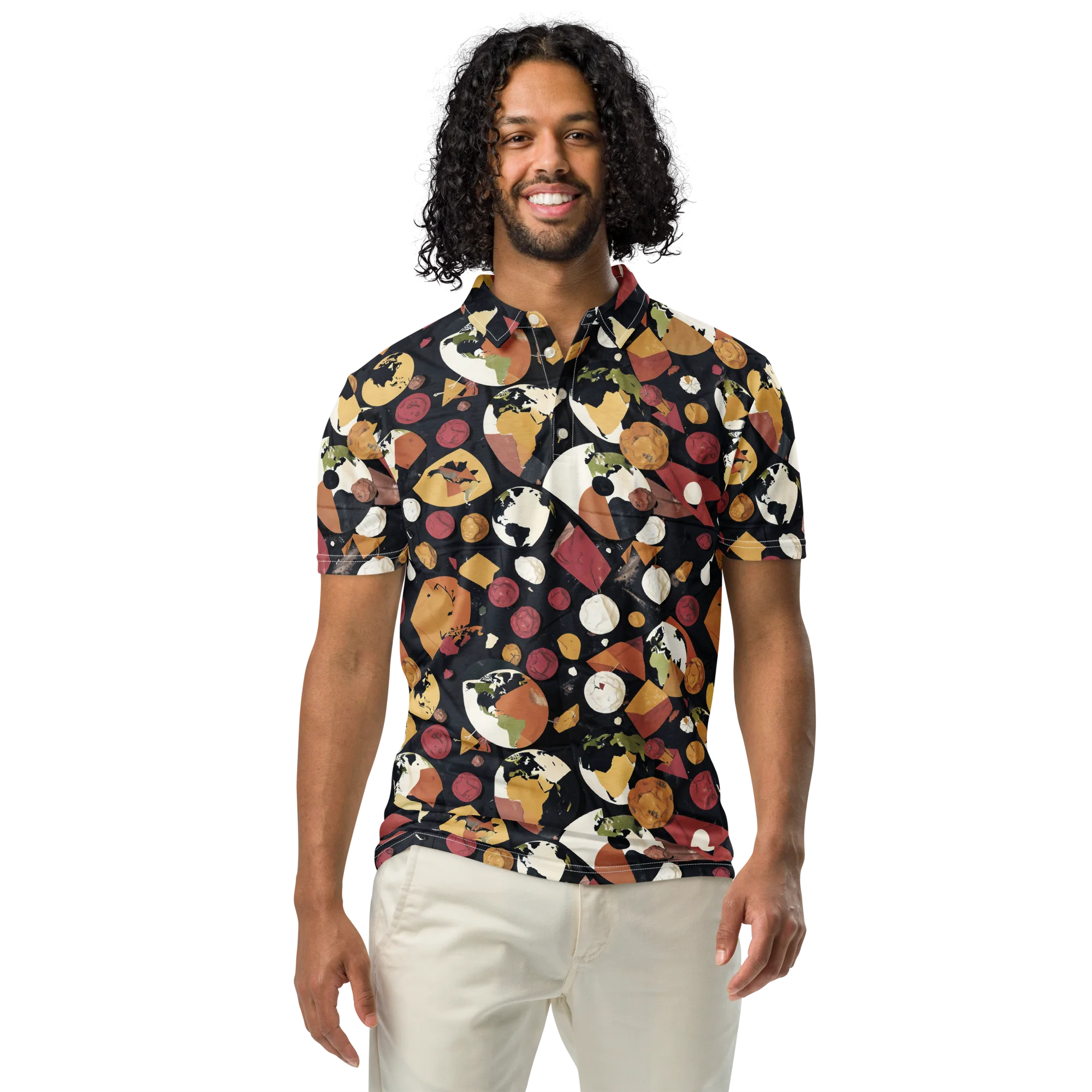 Orbiting Correspondence on Men's Slim Fit Polo Shirt — Front