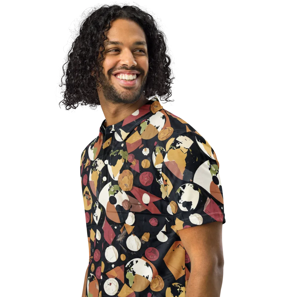 Orbiting Correspondence on Men's Slim Fit Polo Shirt — Left Front