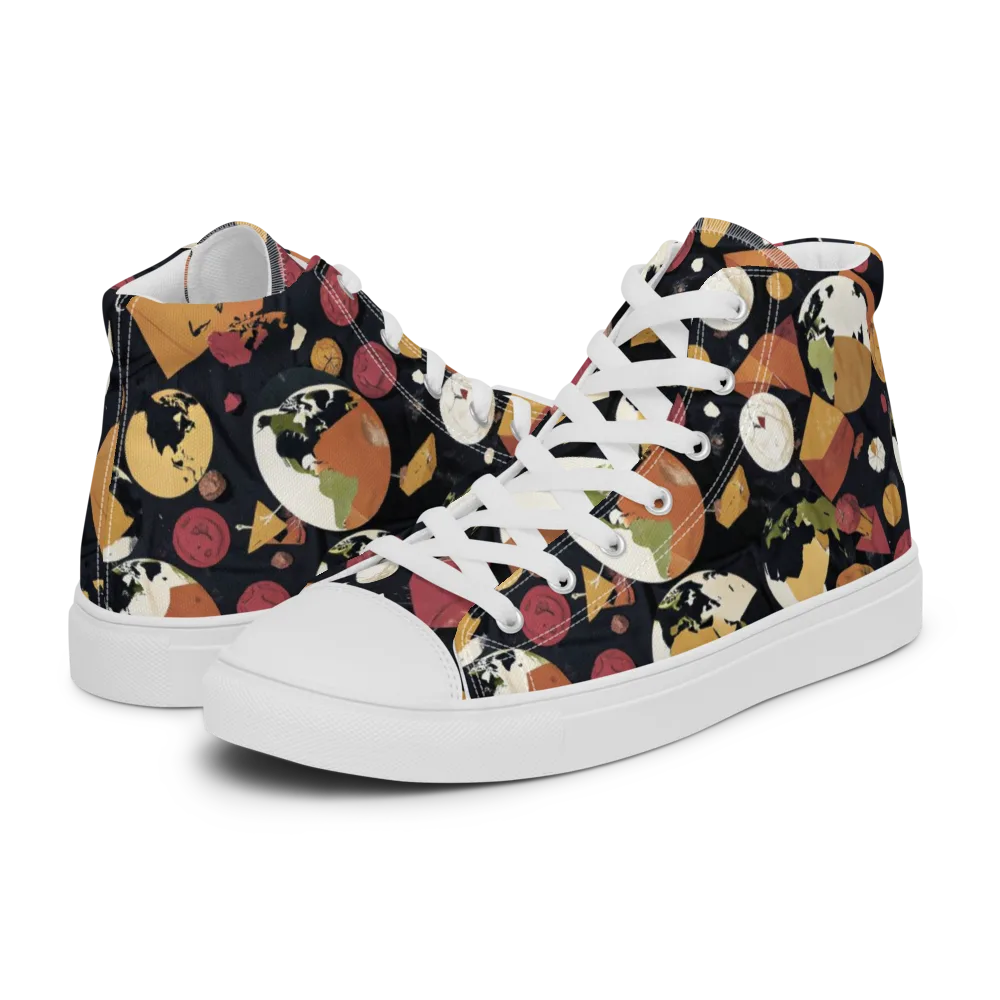 Orbiting Correspondence on Men's High Top Canvas Shoes — Left
