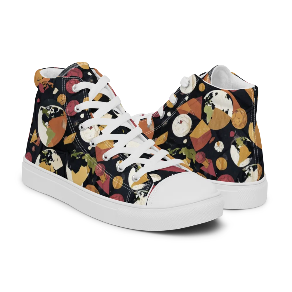 Orbiting Correspondence on Men's High Top Canvas Shoes — Right