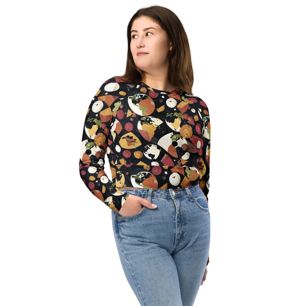 Orbiting Correspondence on Long Sleeve Crop Top — Front