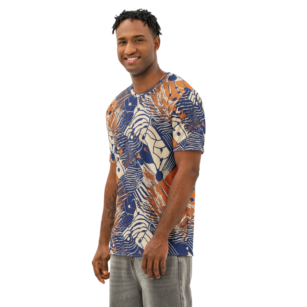 Indigo Tectonics on Men's Cotton Crew Neck T-Shirt — Left Front