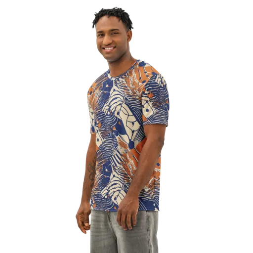 Indigo Tectonics on a Men's Cotton Crew Neck T-Shirt