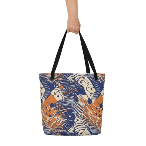 Indigo Tectonics on a Large Tote Bag W/ Pocket