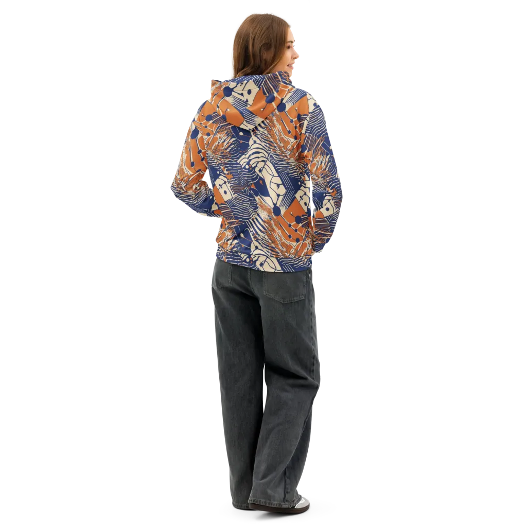 Indigo Tectonics on Cotton Hoodie — Back