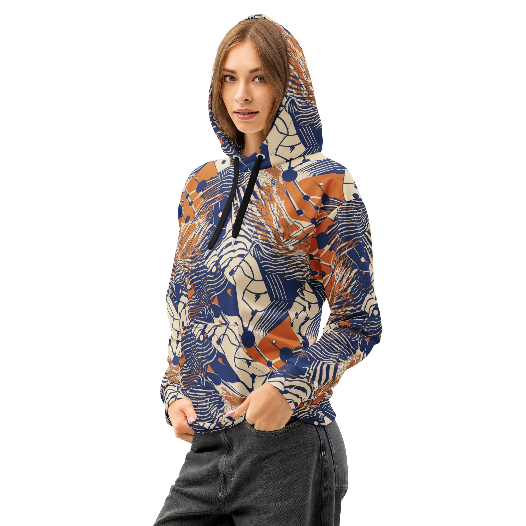 Indigo Tectonics on Cotton Hoodie — Left Front