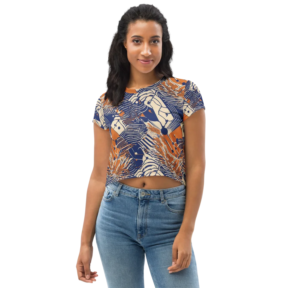 Indigo Tectonics on Crop Tee — Front
