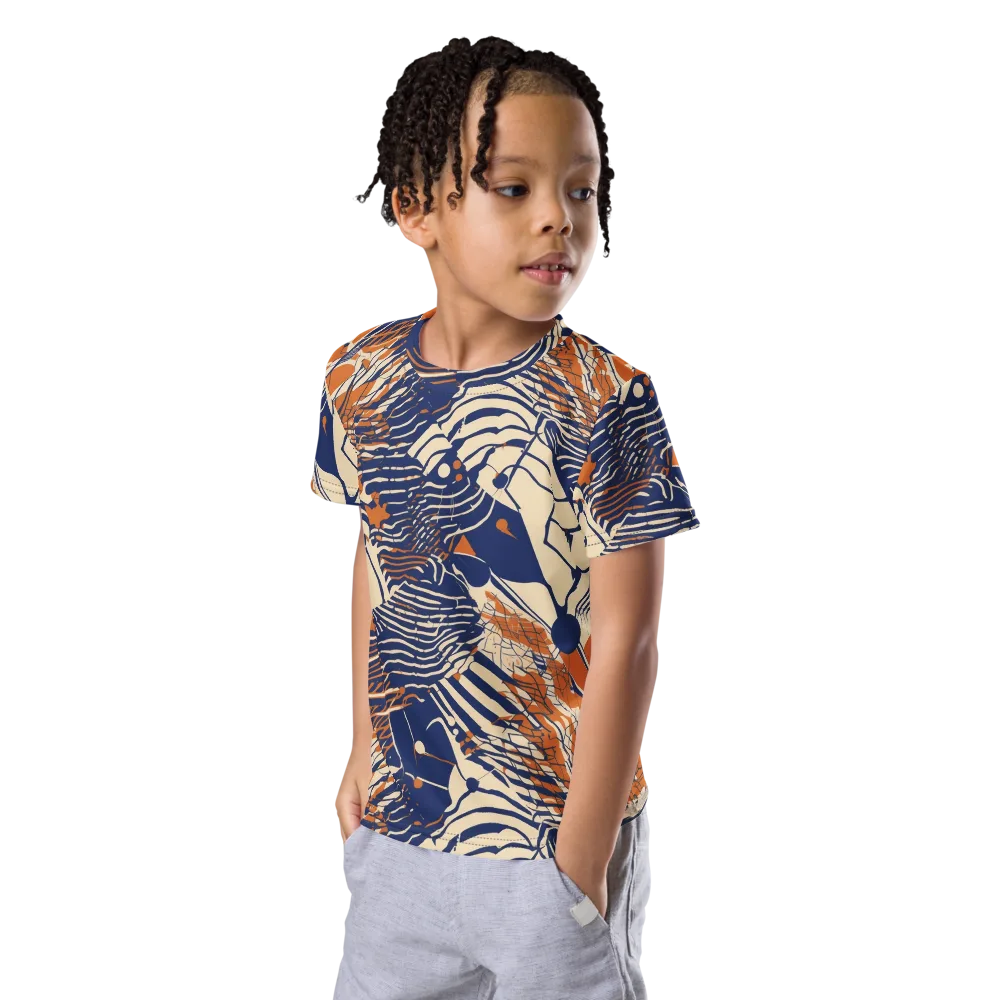 Indigo Tectonics on Kids Crew Neck T-Shirt — Left Front