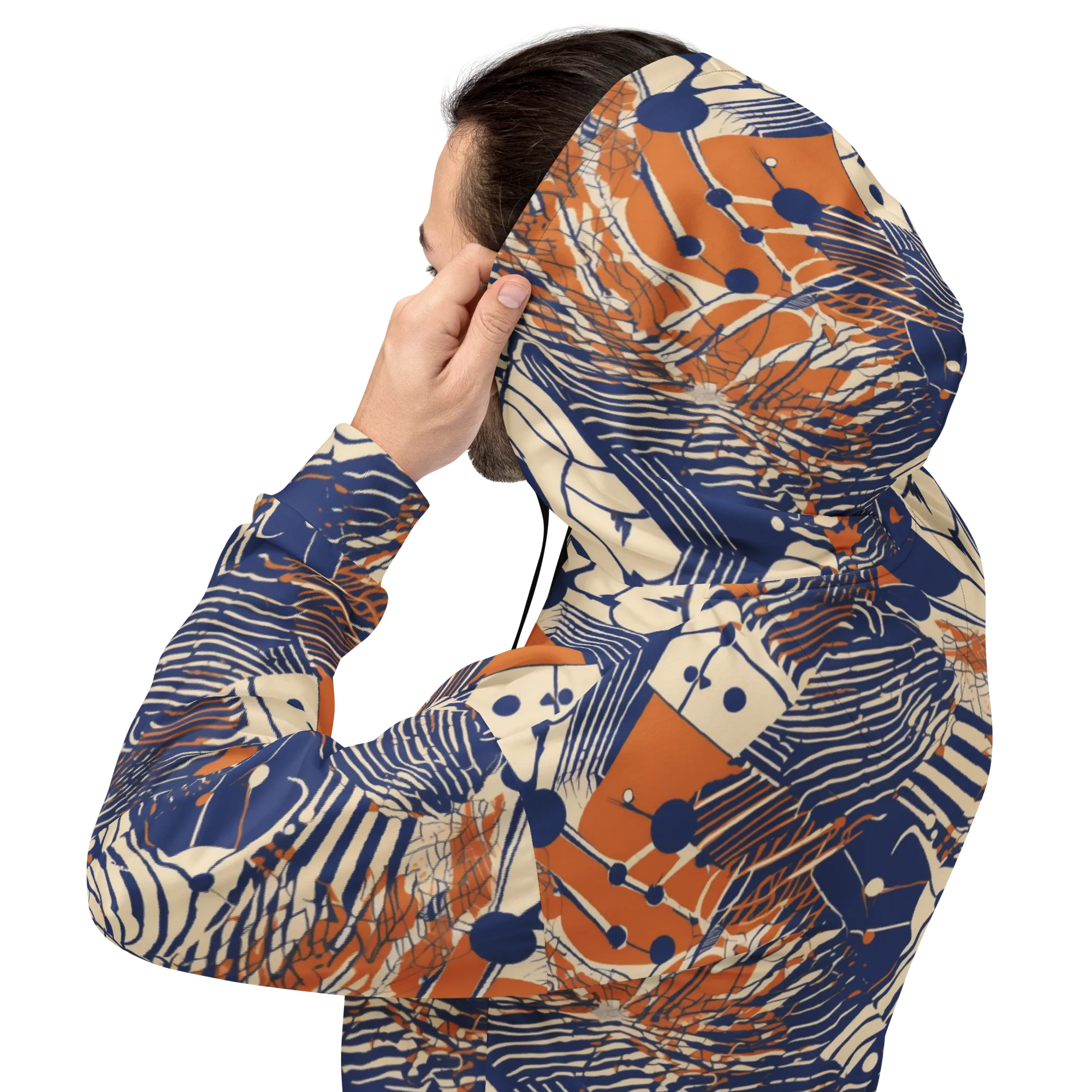Indigo Tectonics on Hoodie — Back
