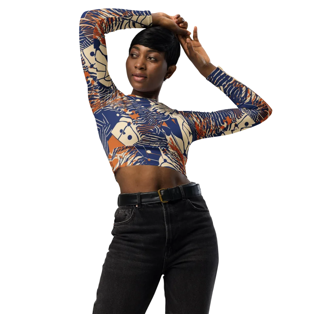 Indigo Tectonics on Long Sleeve Crop Top — Front