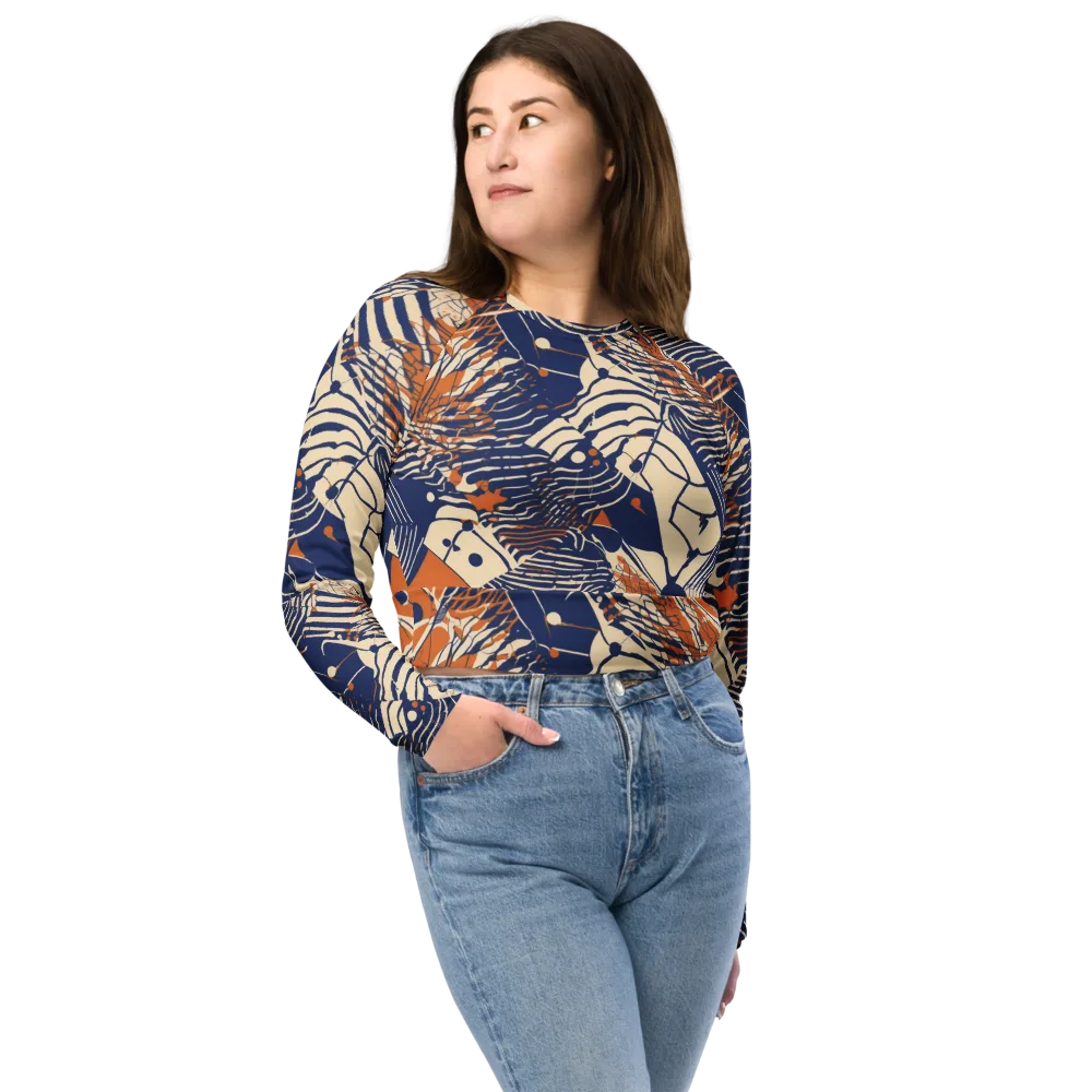 Indigo Tectonics on Long Sleeve Crop Top — Front
