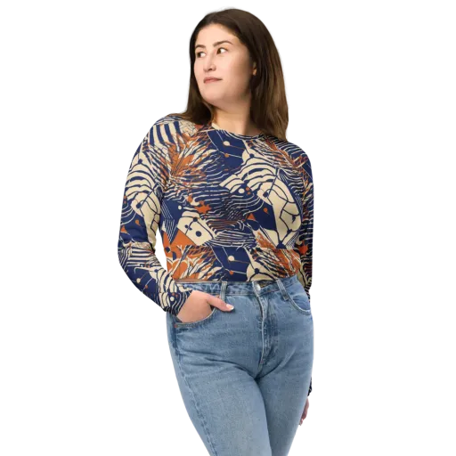 Indigo Tectonics on a Long Sleeve Crop Top