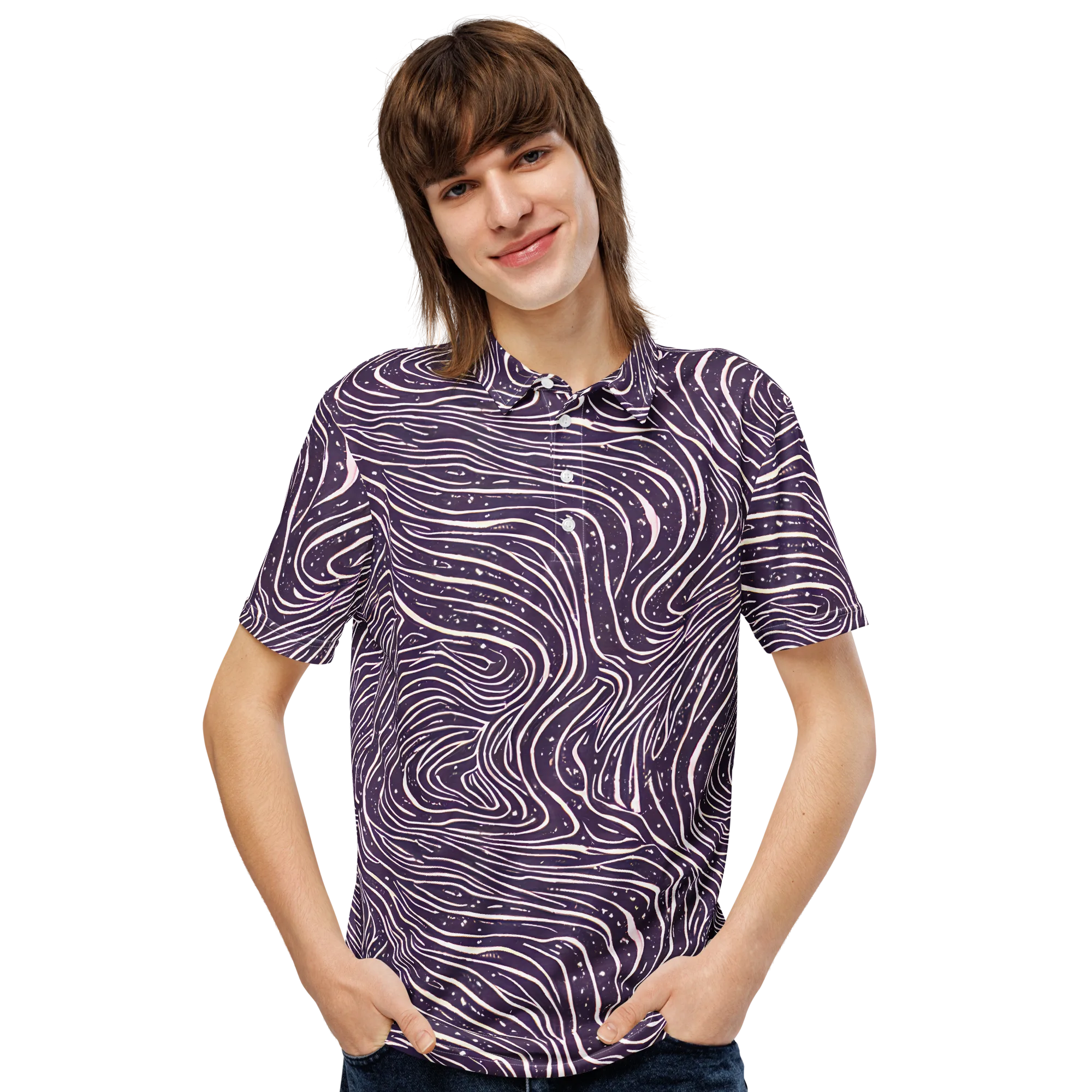 Aubergine Current on Men's Slim Fit Polo Shirt — Front