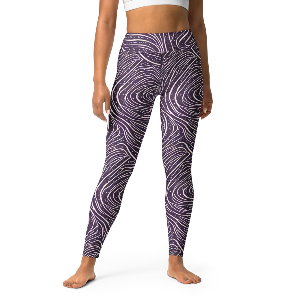 Aubergine Current on Yoga Leggings — Front