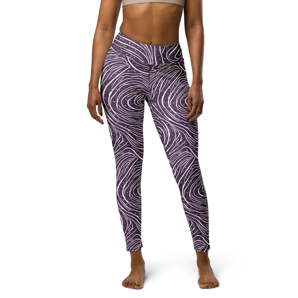 Aubergine Current on Yoga Leggings — Front