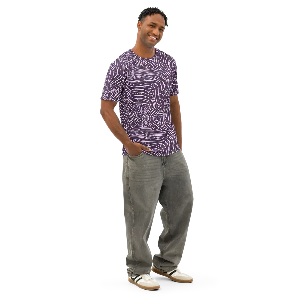 Aubergine Current on Men's Cotton Crew Neck T-Shirt — Right Front